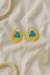 NATURAL STONE BLUE AND GOLD CROCHET EARRINGS